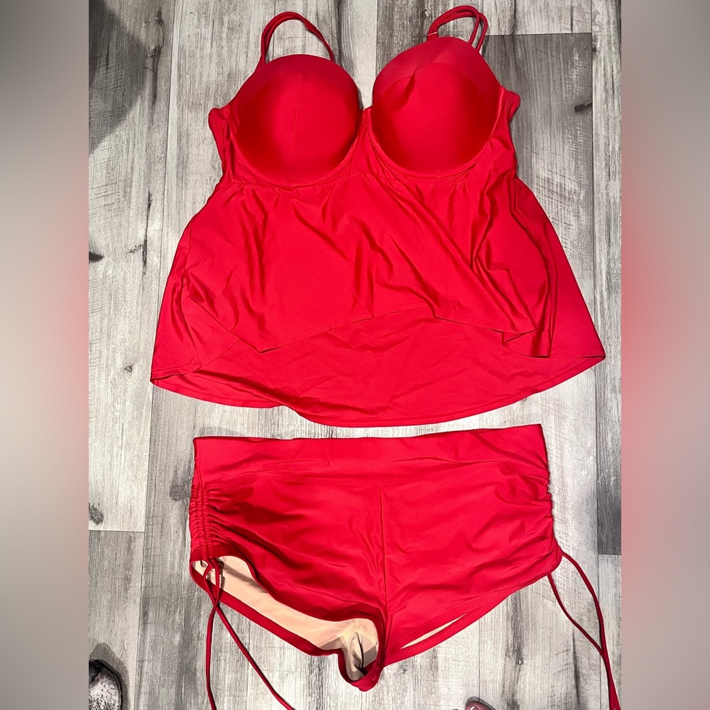 Lane Bryant/Cacique Red Swim Suit/Tankini 44DDD/Sz 22